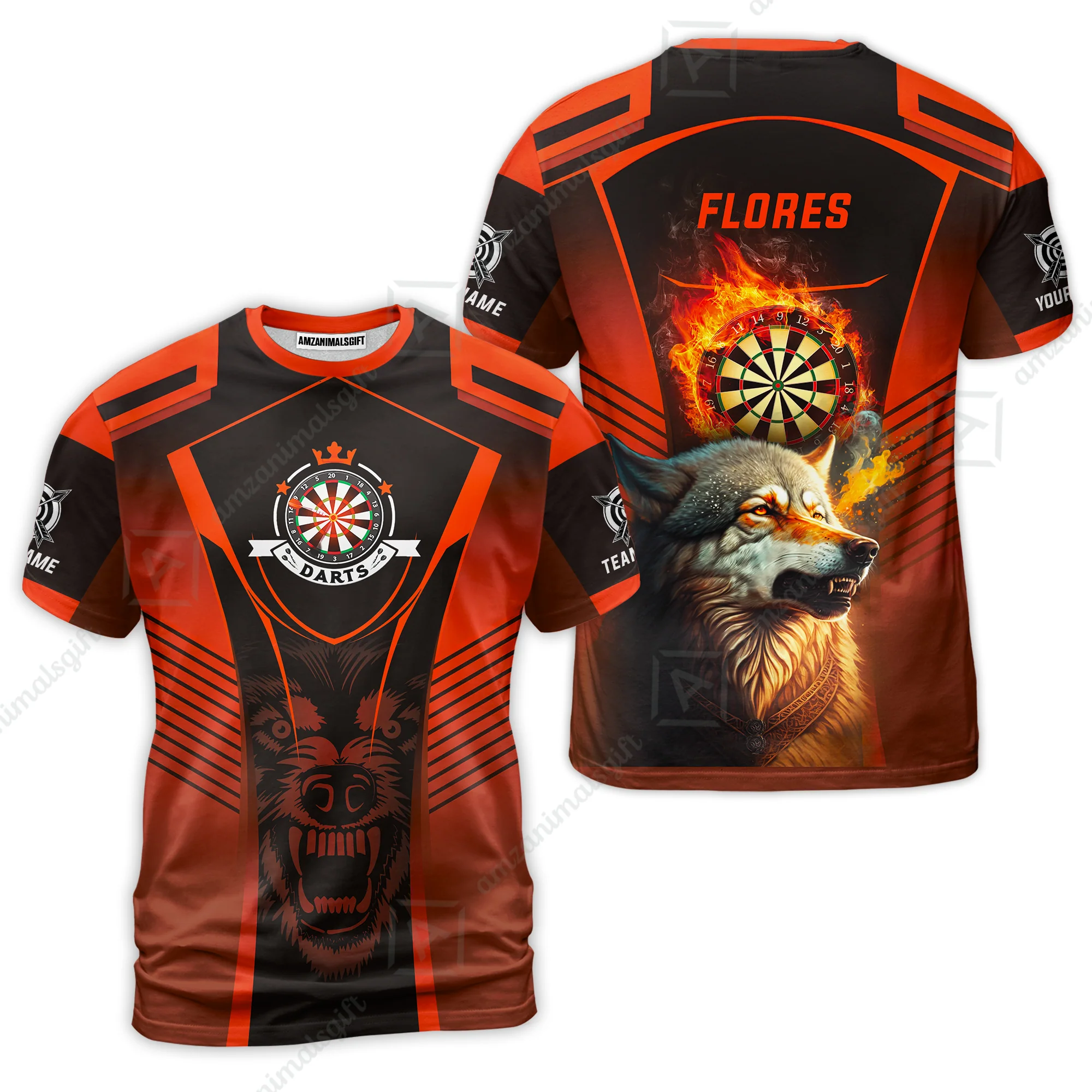 Custom Name Darts Men Polo Shirt, Orange Wolf Dartboard Personalized Polo Shirts, Gift For Men, Darts Lovers, Darts Players - Image 5