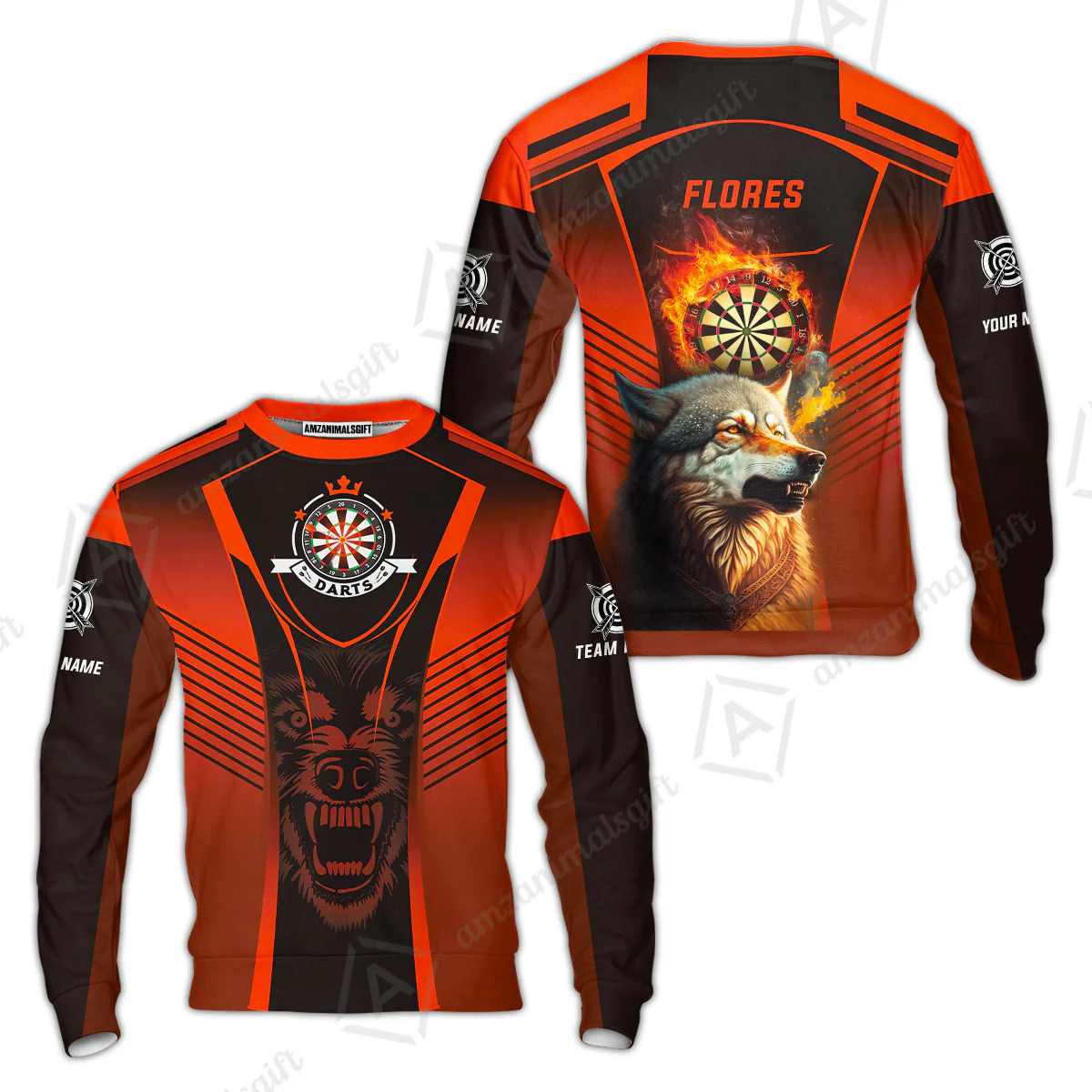 Custom Name Darts Men Polo Shirt, Orange Wolf Dartboard Personalized Polo Shirts, Gift For Men, Darts Lovers, Darts Players - Image 9
