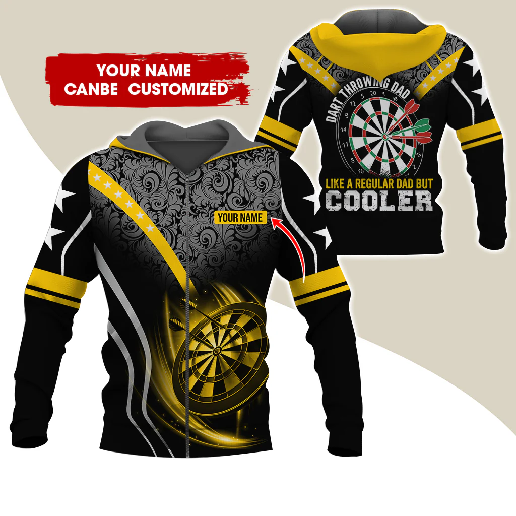 Custom Name Darts Premium Zip Hoodie, Personalized Dart Throwing Dad Cooler Zip Hoodie For Men & Women - Gift For Darts Lovers, Darts Players - Image 2