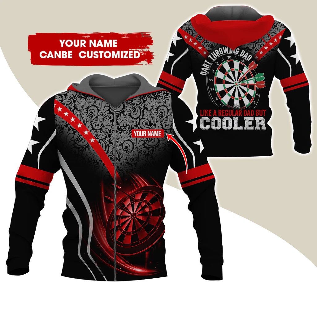 Custom Name Darts Premium Zip Hoodie, Personalized Dart Throwing Dad Cooler Zip Hoodie For Men & Women - Gift For Darts Lovers, Darts Players - Image 3
