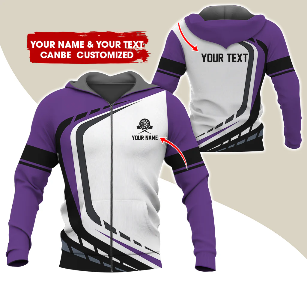 Custom Name Darts Premium Zip Hoodie, Personalized Name & Text Darts Team Uniforms Zip Hoodie For Men & Women - Gift For Darts Lovers, Darts Players