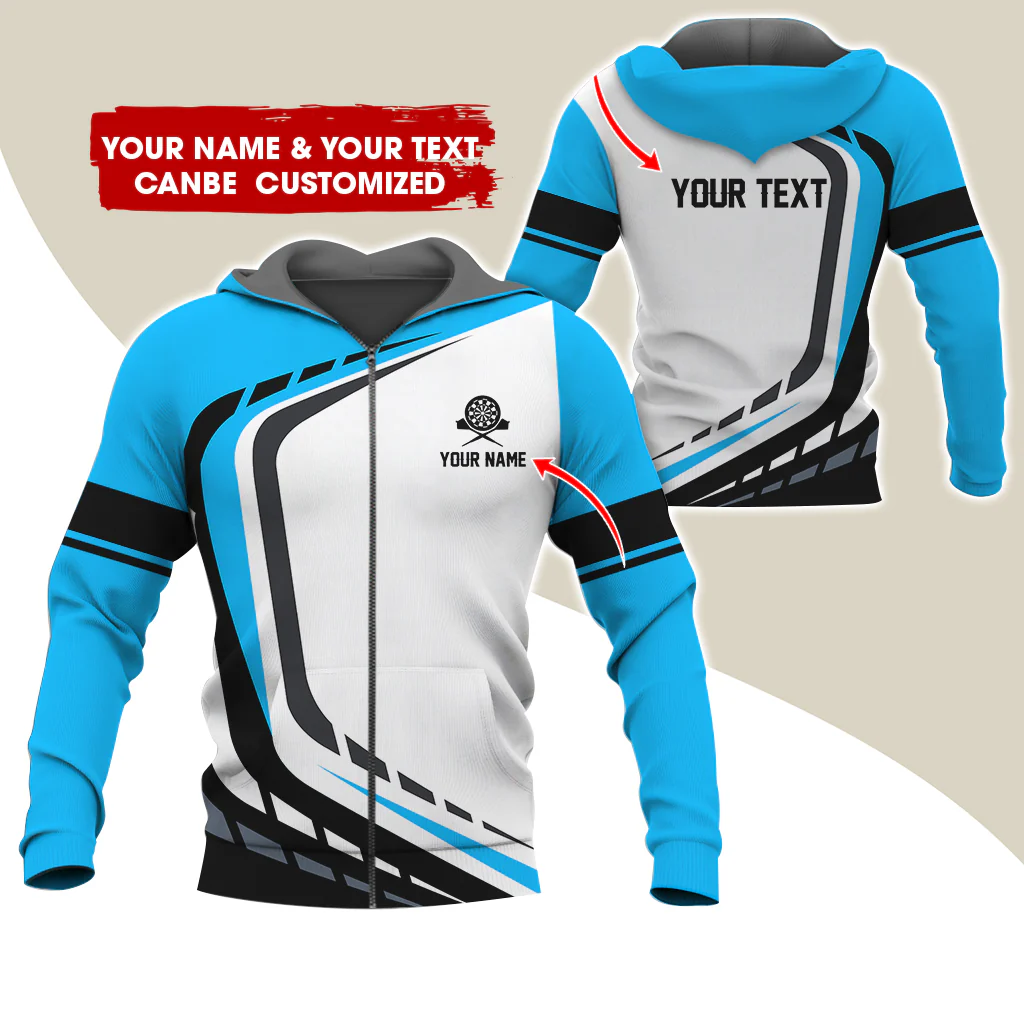 Custom Name Darts Premium Zip Hoodie, Personalized Name & Text Darts Team Uniforms Zip Hoodie For Men & Women - Gift For Darts Lovers, Darts Players - Image 8