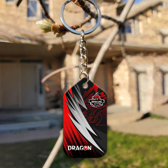 Custom Name Dragon Team Red Bowling Ball On Fire Acrylic Keychain - Christmas Gift For Bowling Lovers, Bowling Players, Family, Friends - Image 3