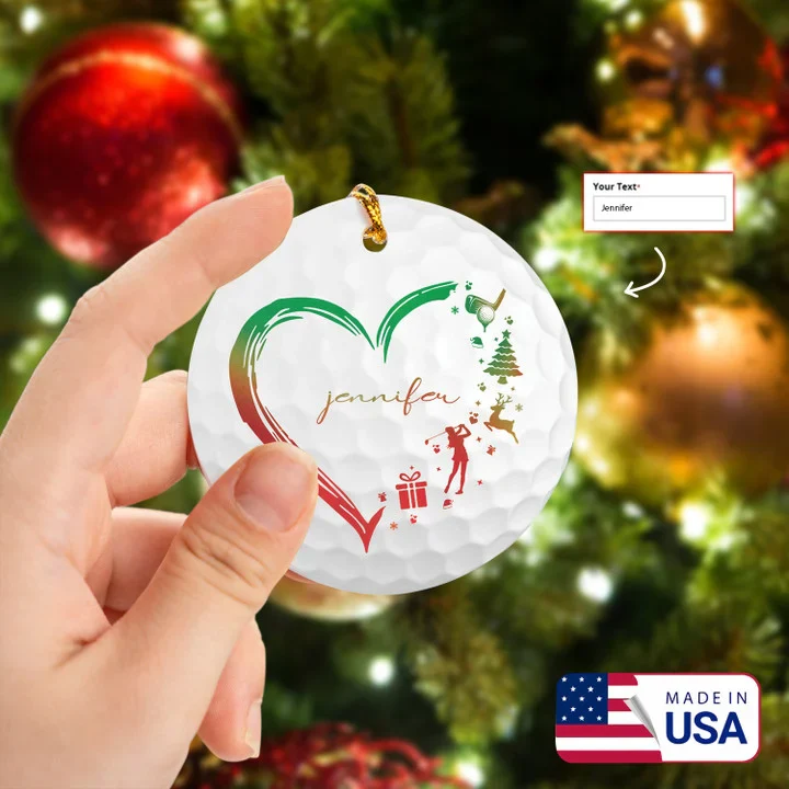 Custom Name Gradient Heart Golf Circle Ceramic Ornament, Christmas Golf Ceramic Ornament - Best Gift For Golf Lovers, New Year, Christmas - Image 2