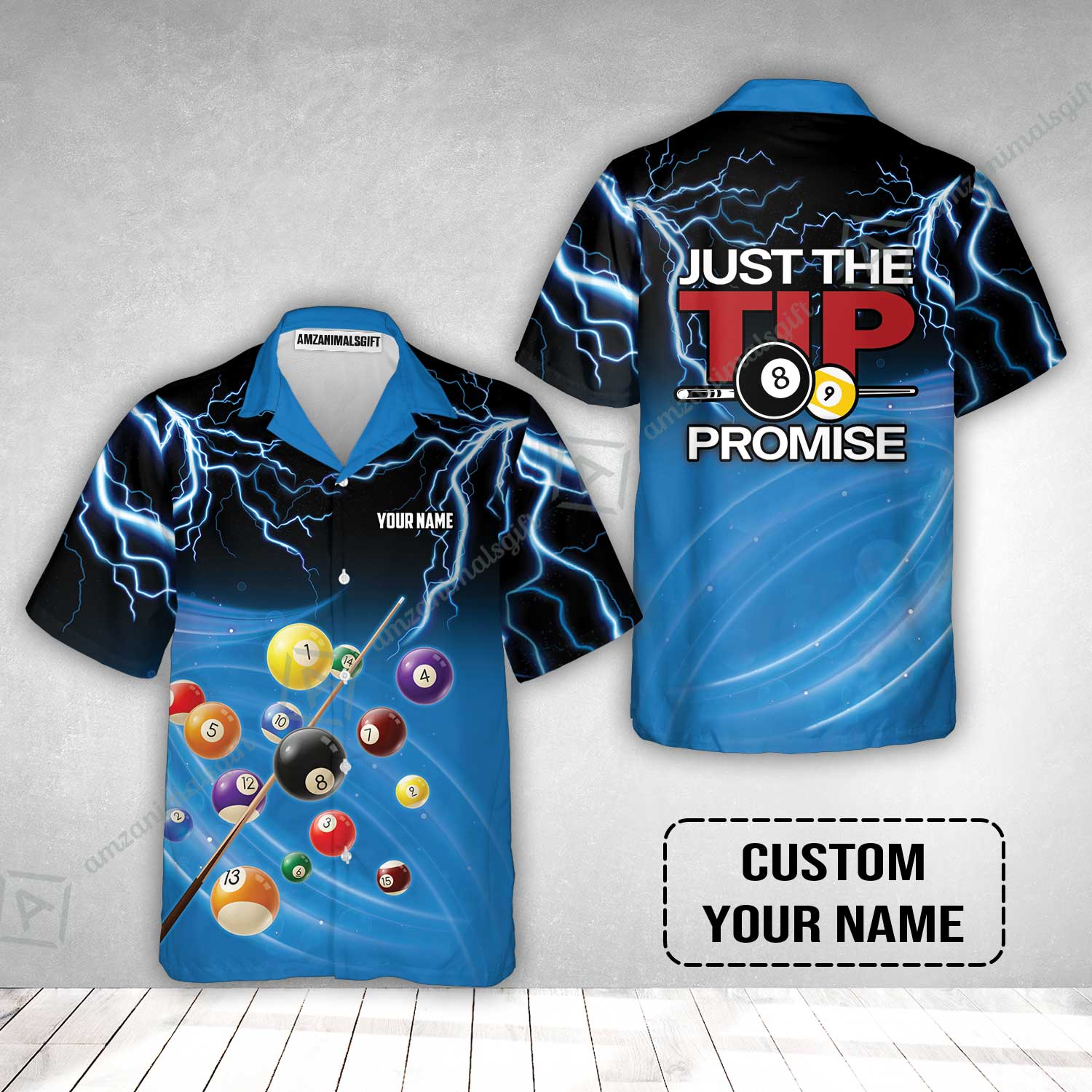 Custom Name Hawaiian Shirt, Personalized Thunder 8 Ball Pool Billiards Hawaiian Shirt, Gift For Billiard Lovers, Just The Tip I Promise - Image 2