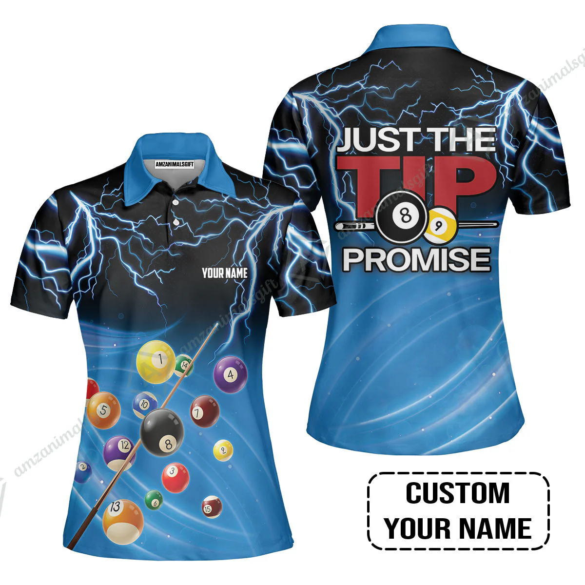 Custom Name Hawaiian Shirt, Personalized Thunder 8 Ball Pool Billiards Hawaiian Shirt, Gift For Billiard Lovers, Just The Tip I Promise - Image 3