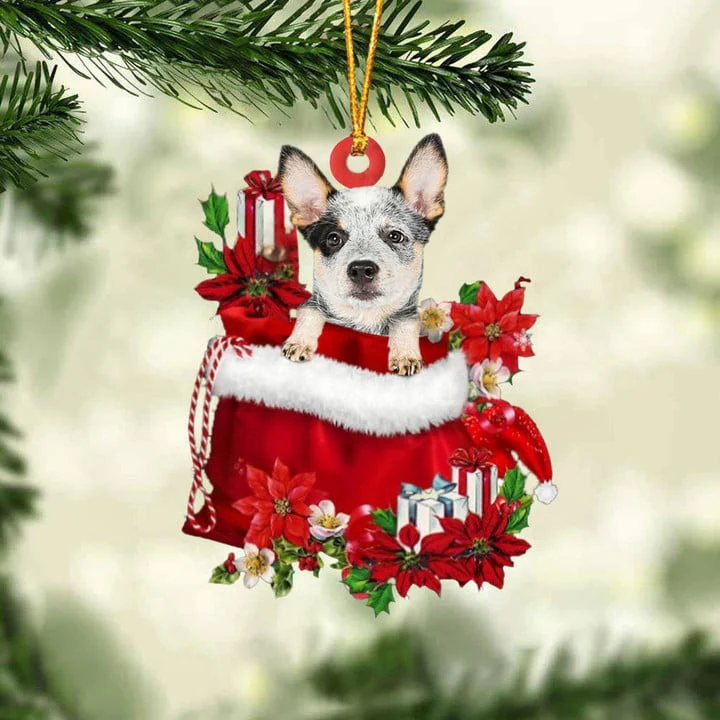 Custom Name Heeler In Red Gift Bag Acrylic Christmas Ornament, Customized Christmas Gift For Dog Lovers, Dog Mom - Image 2
