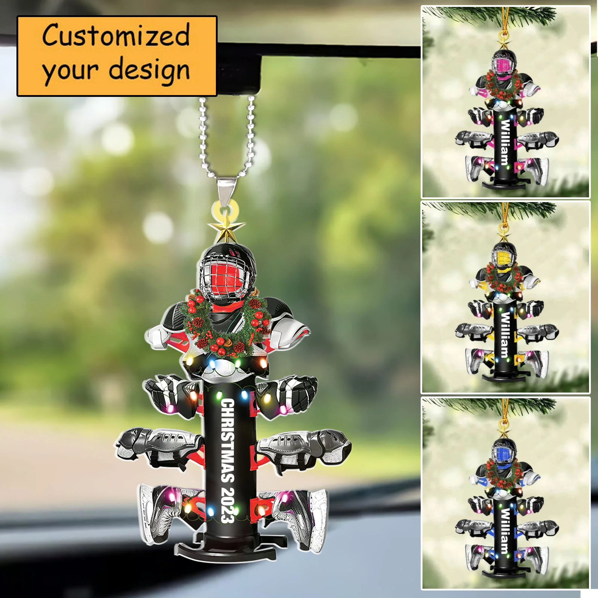 Custom Name Hockey Equipment Drying Stand Christmas Car Ornament Gift For Hockey Lover - Christmas Car Ornament Tree Decor - Image 2