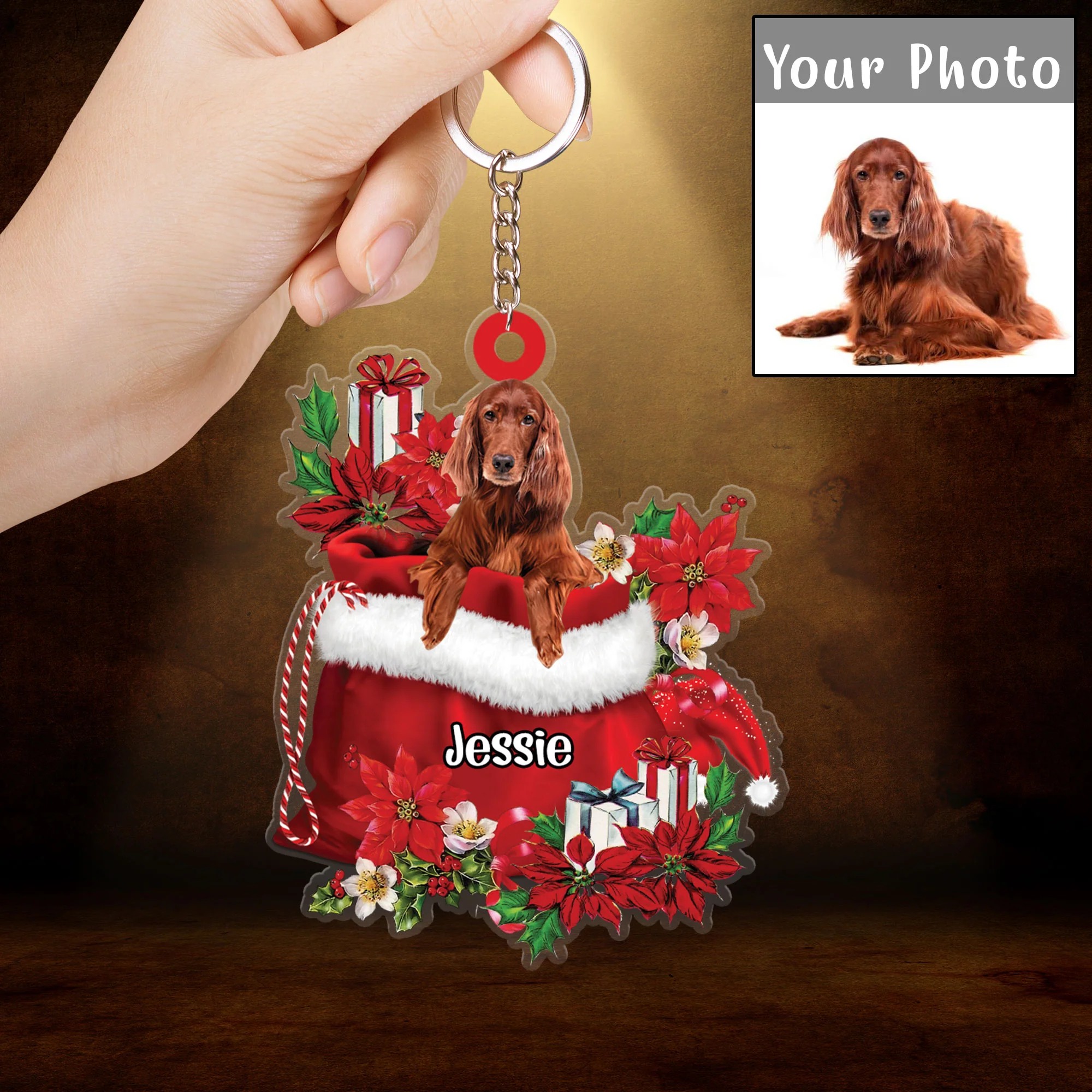 Custom Name Irish Setter In Red Gift Bag Christmas Car Ornament, Customized Christmas Gift For Dog Lovers, Dog Mom - Image 3