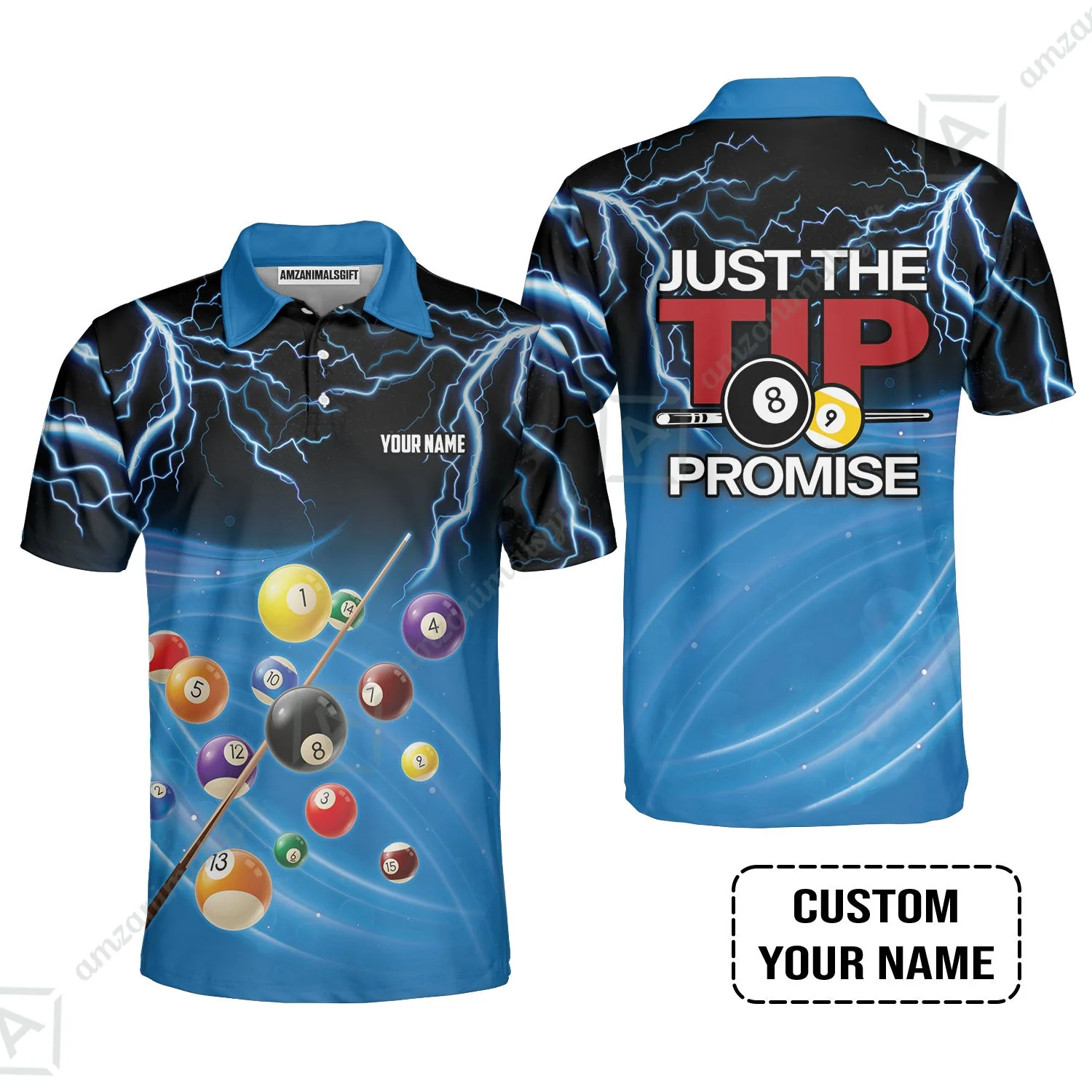 Custom Name Long Polo Shirt, Personalized Thunder 8 Ball Pool Billiards Polo Shirts, Gift For Billiard Lovers, Just The Tip I Promise - Image 3