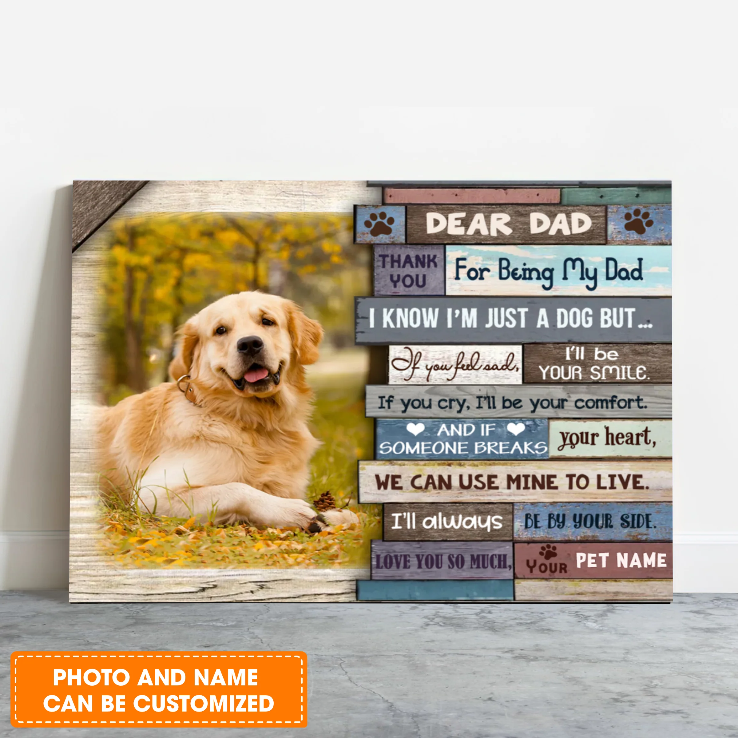 Custom Name & Photo Dog Premium Wrapped Landscape Canvas, Dear Dad Personalized Dog Canvas - Perfect Gift For Dog Lovers, Family, Dog Dad - Image 2
