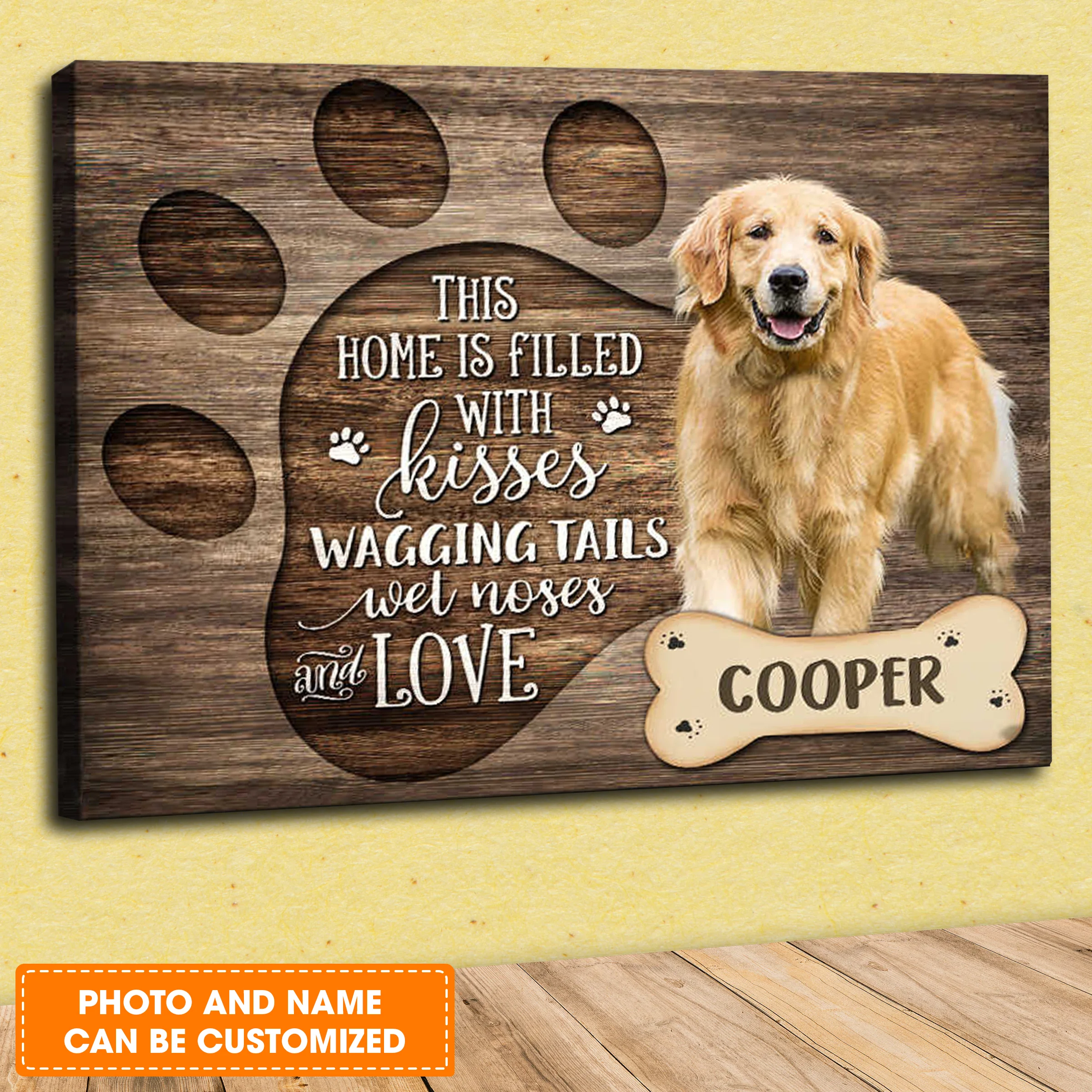 Custom Name & Photo Dog Premium Wrapped Landscape Canvas, Dog Paw Personalized Dog Canvas - Perfect Gift For Dog Lovers, Family, Friend - Image 2