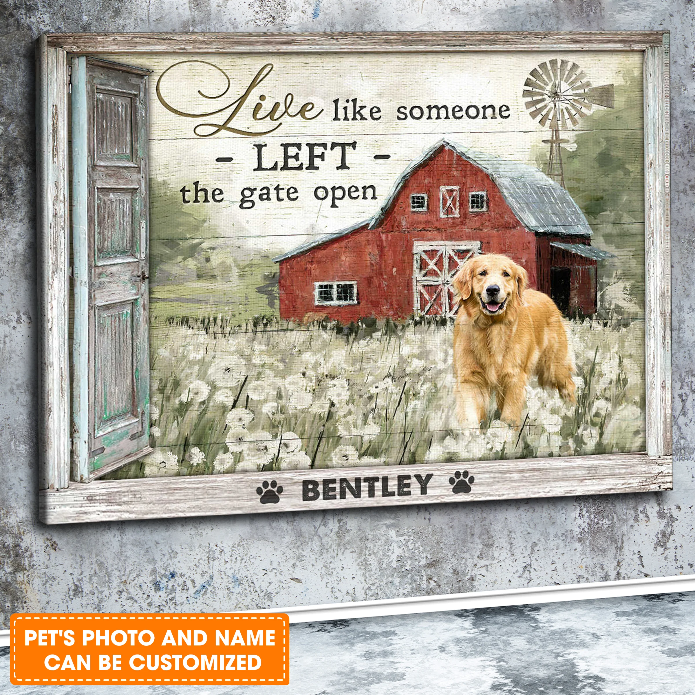 Custom Name & Photo Dog Premium Wrapped Landscape Canvas, Live Like Someone Left The Gate Open Personalized Dog Canvas - Perfect Gift For Dog Lovers - Image 2