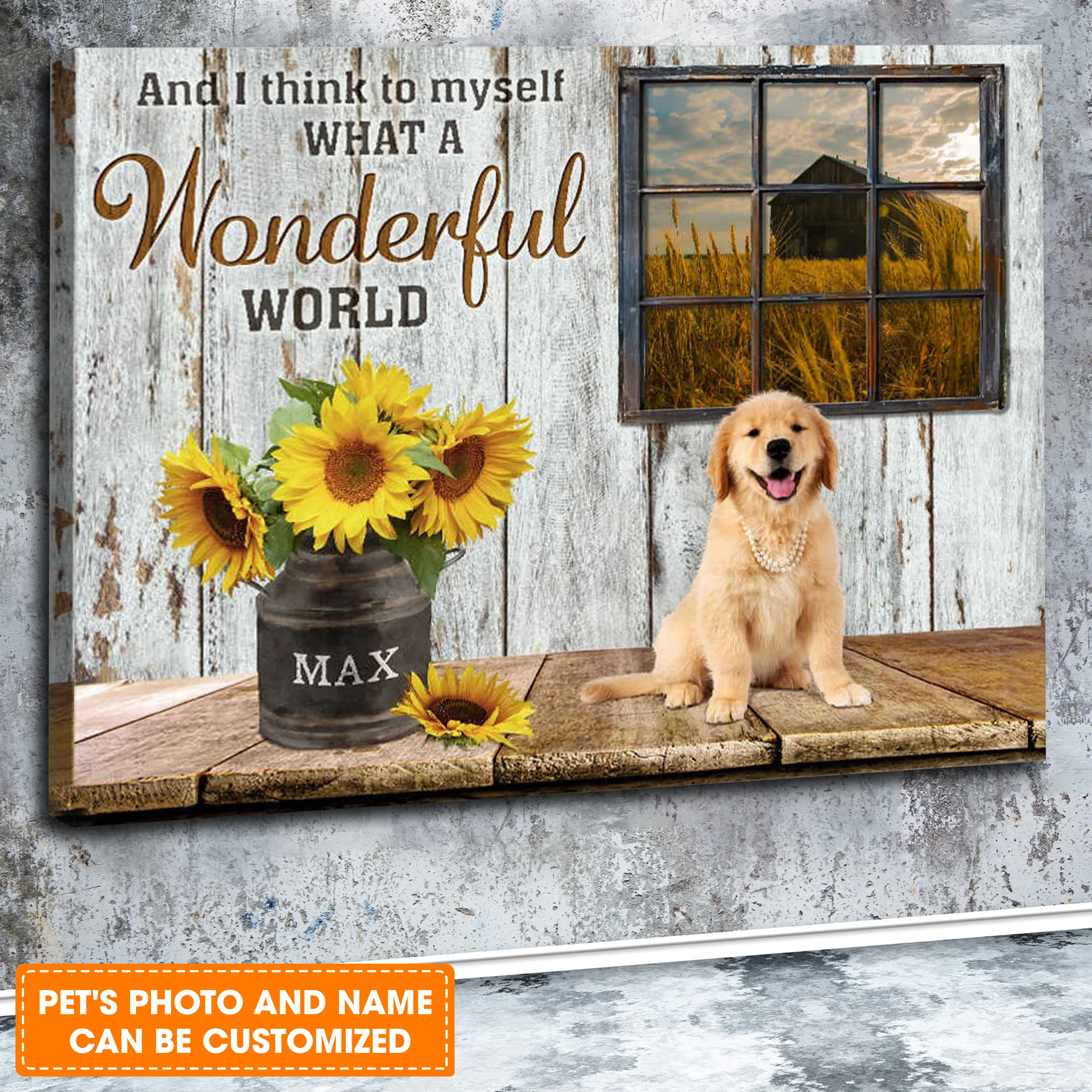 Custom Name & Photo Dog Premium Wrapped Landscape Canvas, What A Wonderful World Personalized Dog Canvas - Perfect Gift For Dog Lovers, Family, Friend - Image 2