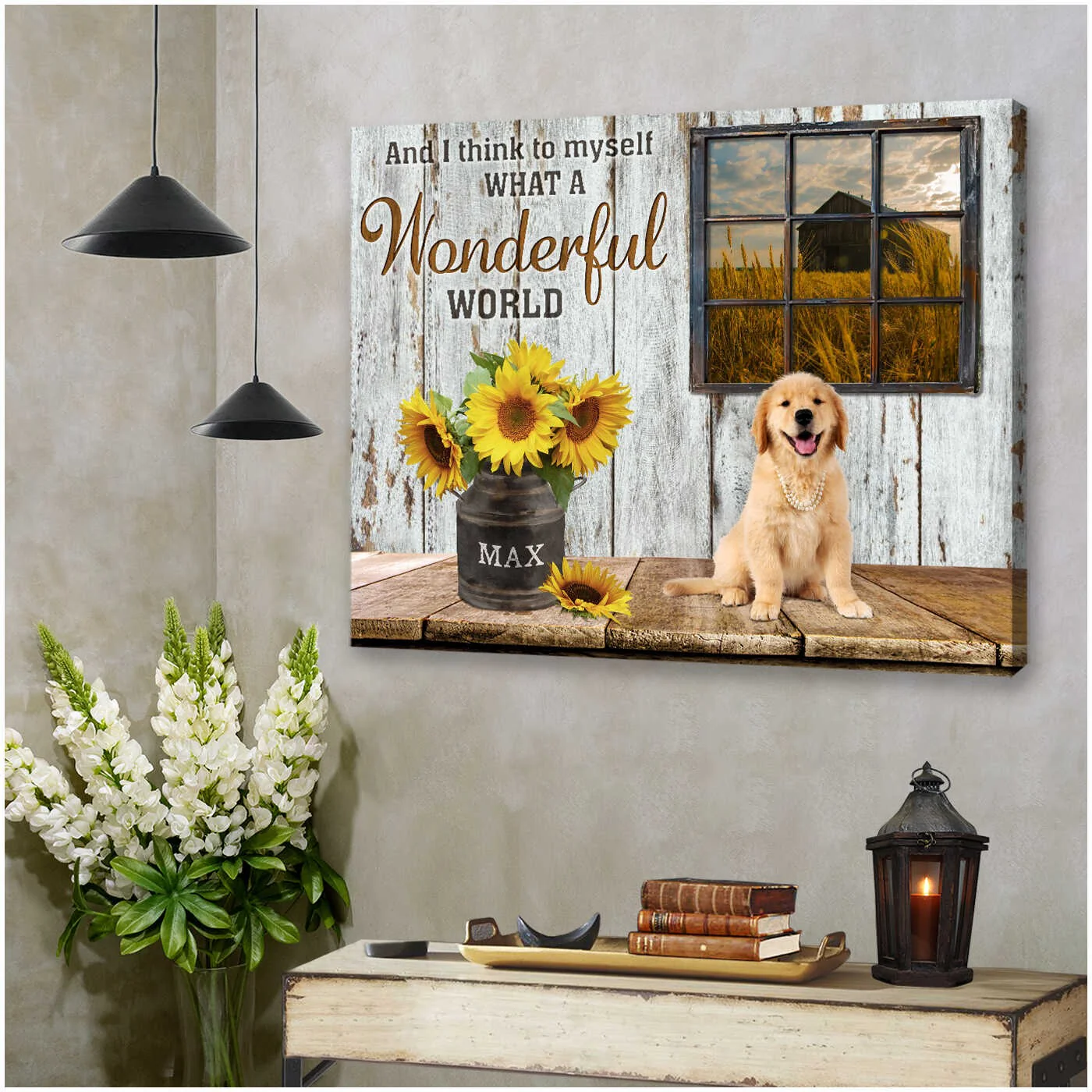 Custom Name & Photo Dog Premium Wrapped Landscape Canvas, What A Wonderful World Personalized Dog Canvas - Perfect Gift For Dog Lovers, Family, Friend - Image 4