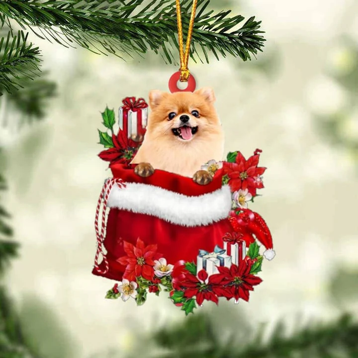 Custom Name Pomeranian In Red Gift Bag Christmas Acrylic Keychain, Customized Christmas Gift For Dog Lovers, Dog Mom - Image 5