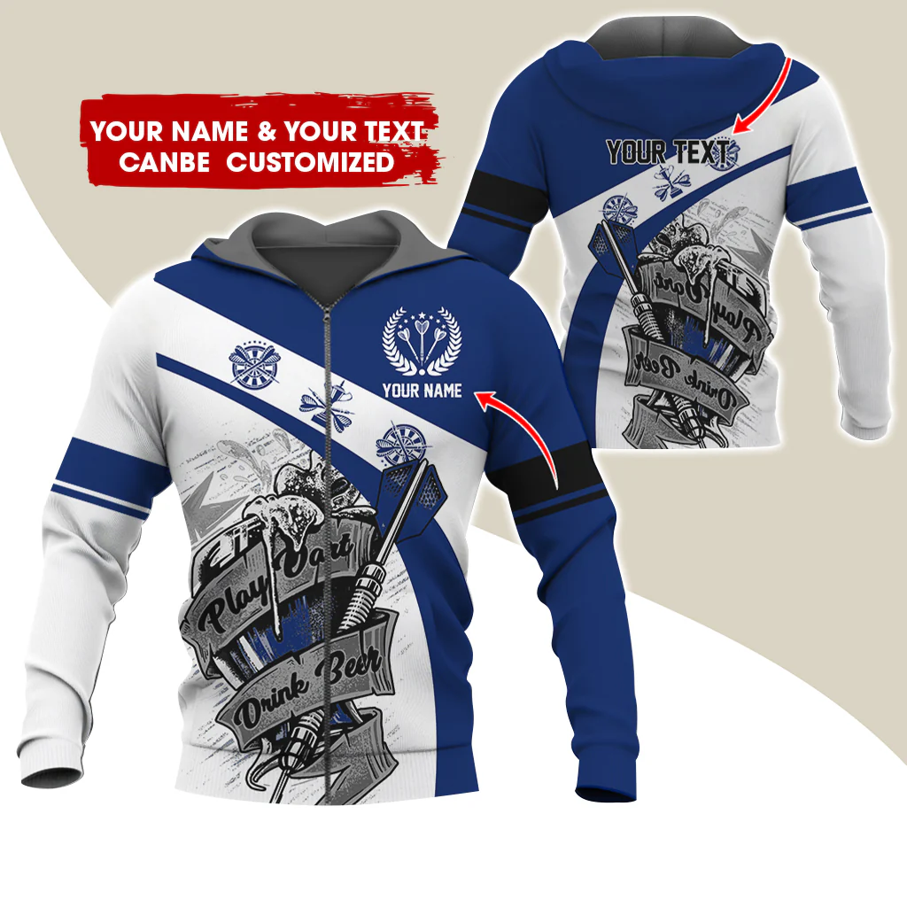 Custom Name & Text Beer Darts Premium Zip Hoodie, Customized Play Darts Drink Beer Zip Hoodie For Men & Women - Gift For Darts Lovers, Darts Players - Image 11