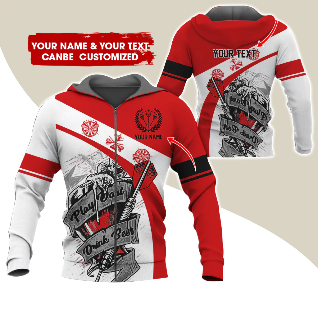 Custom Name & Text Beer Darts Premium Zip Hoodie, Customized Play Darts Drink Beer Zip Hoodie For Men & Women - Gift For Darts Lovers, Darts Players - Image 12