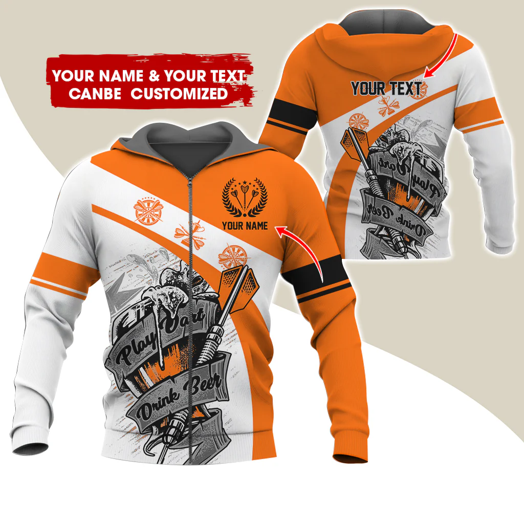 Custom Name & Text Beer Darts Premium Zip Hoodie, Customized Play Darts Drink Beer Zip Hoodie For Men & Women - Gift For Darts Lovers, Darts Players - Image 3