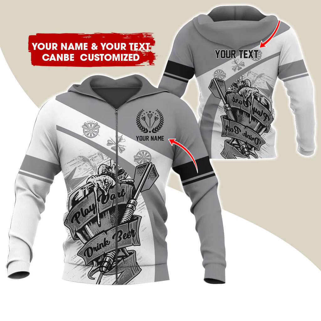 Custom Name & Text Beer Darts Premium Zip Hoodie, Customized Play Darts Drink Beer Zip Hoodie For Men & Women - Gift For Darts Lovers, Darts Players - Image 5