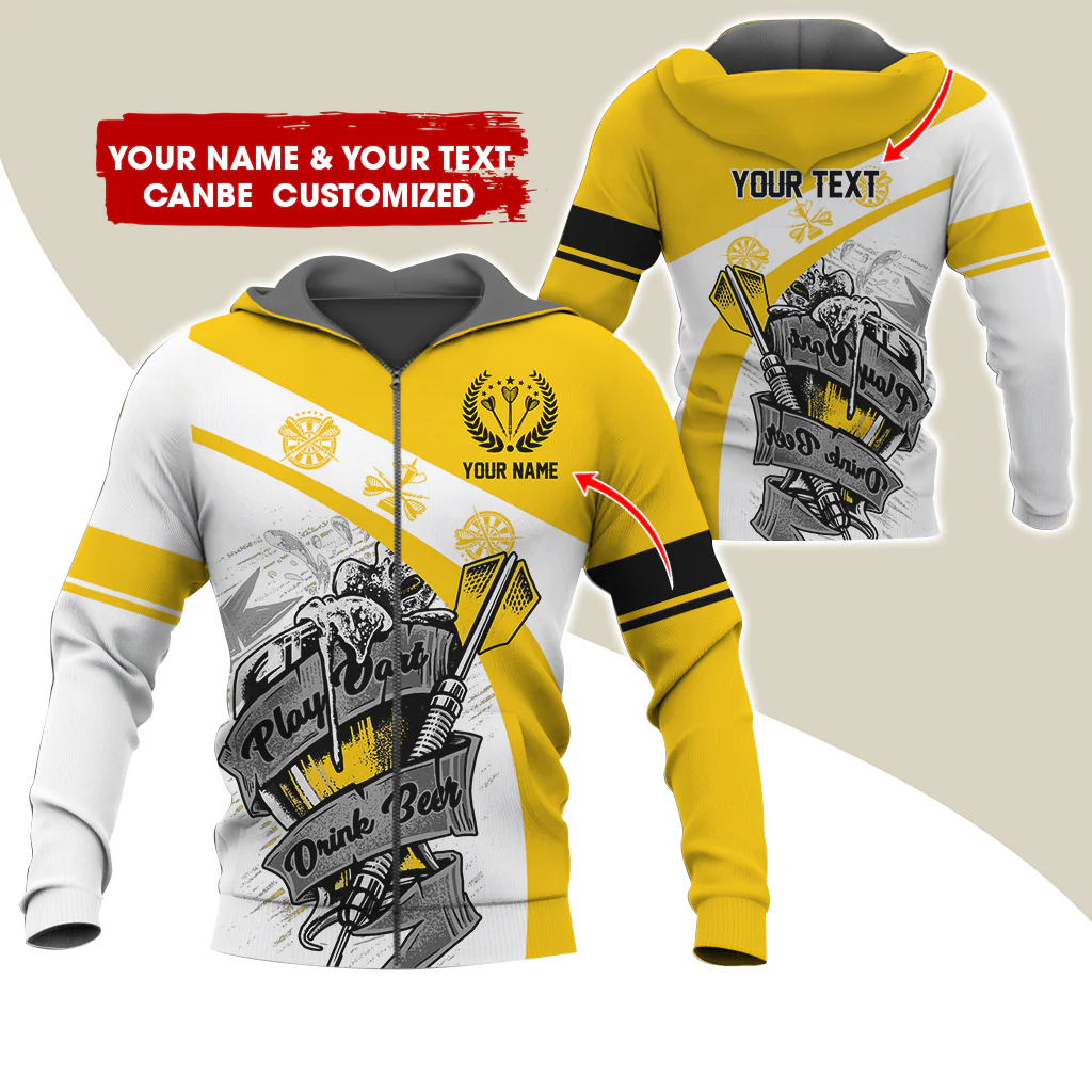 Custom Name & Text Beer Darts Premium Zip Hoodie, Customized Play Darts Drink Beer Zip Hoodie For Men & Women - Gift For Darts Lovers, Darts Players - Image 6