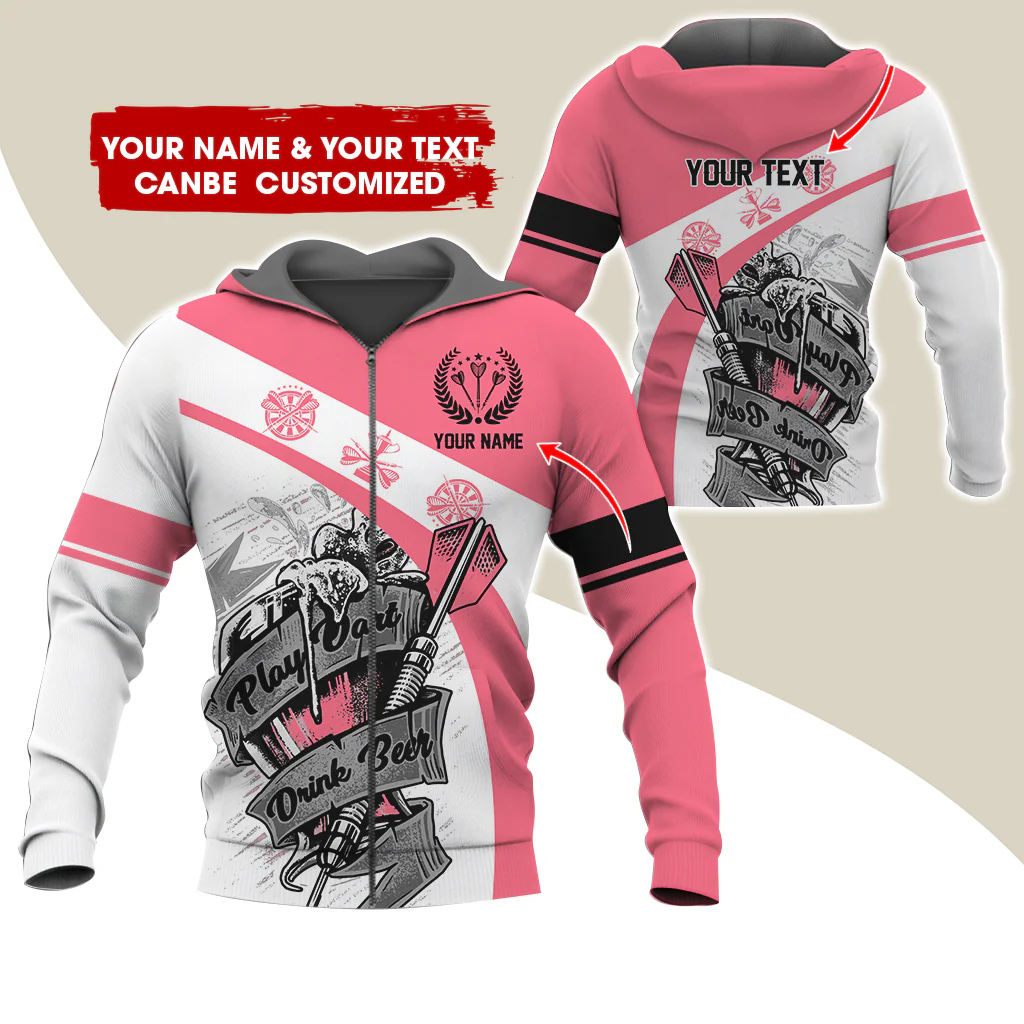 Custom Name & Text Beer Darts Premium Zip Hoodie, Customized Play Darts Drink Beer Zip Hoodie For Men & Women - Gift For Darts Lovers, Darts Players - Image 9