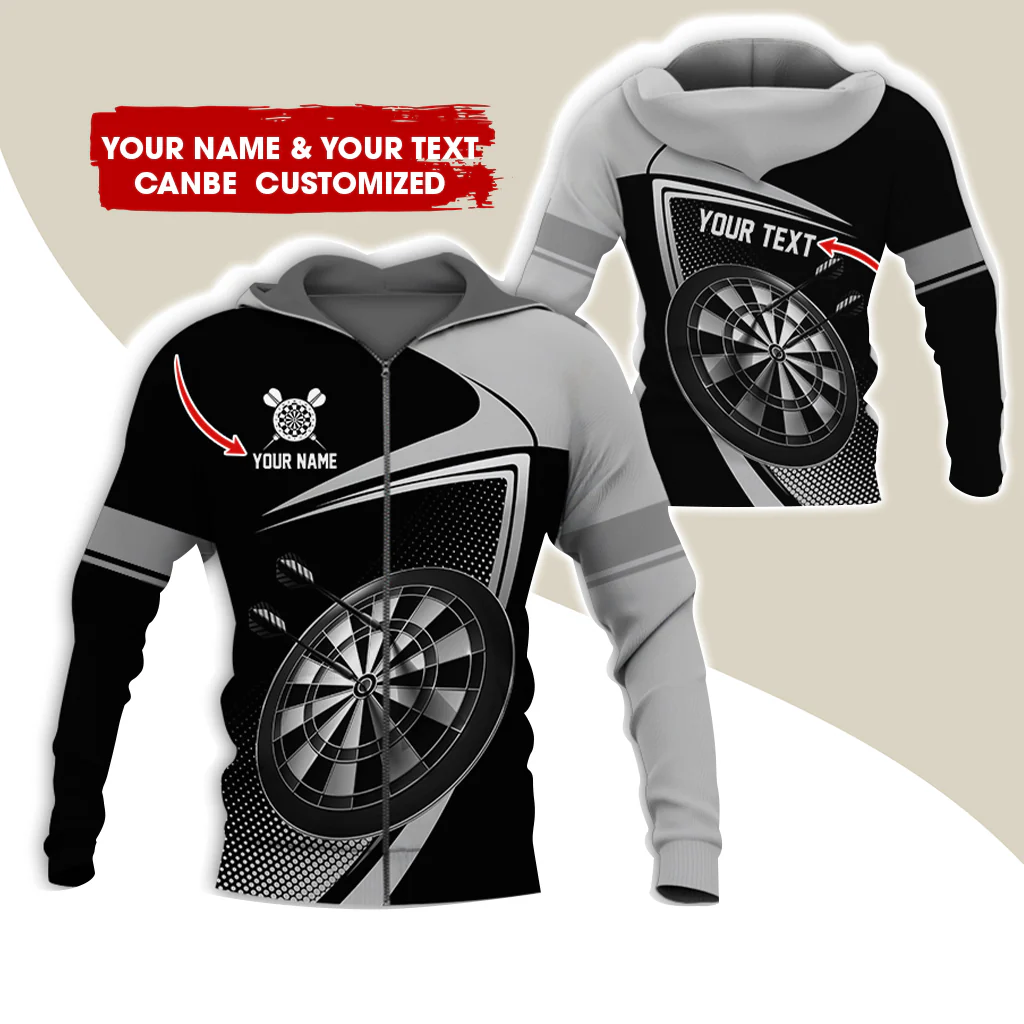 Custom Name & Text Darts Premium Zip Hoodie , Customized Darts Team Uniforms Zip Hoodie For Men & Women - Gift For Darts Lovers, Darts Players - Image 2