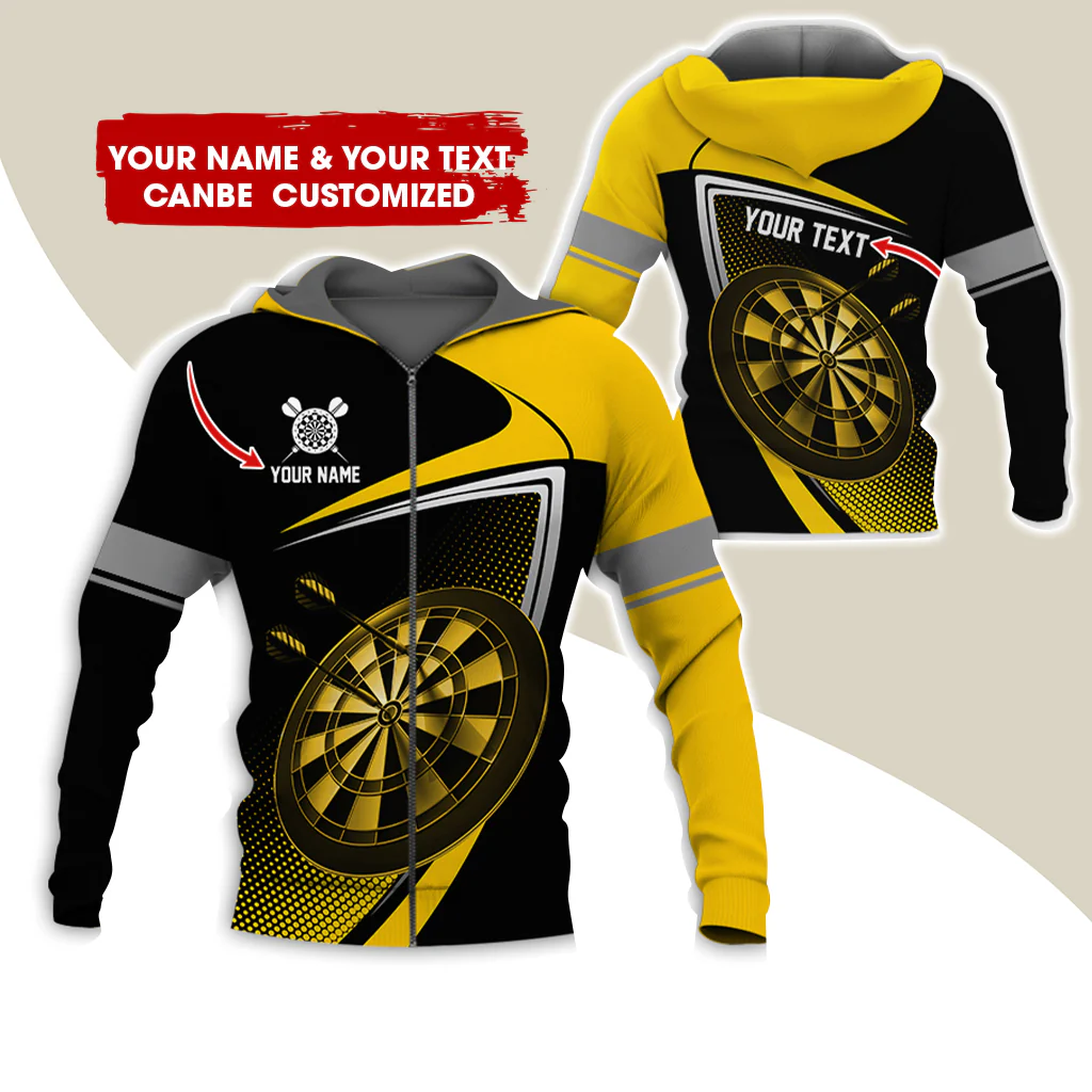 Custom Name & Text Darts Premium Zip Hoodie , Customized Darts Team Uniforms Zip Hoodie For Men & Women - Gift For Darts Lovers, Darts Players - Image 3