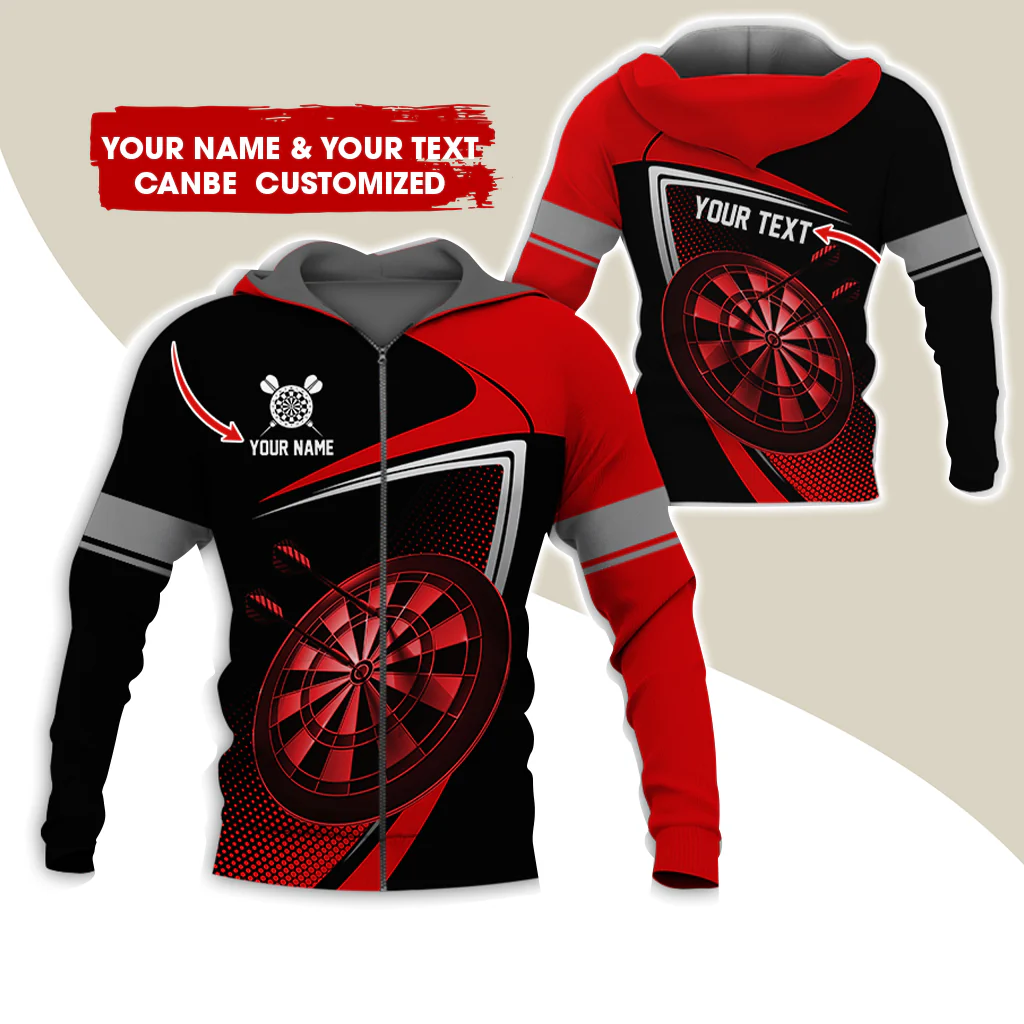 Custom Name & Text Darts Premium Zip Hoodie , Customized Darts Team Uniforms Zip Hoodie For Men & Women - Gift For Darts Lovers, Darts Players - Image 4