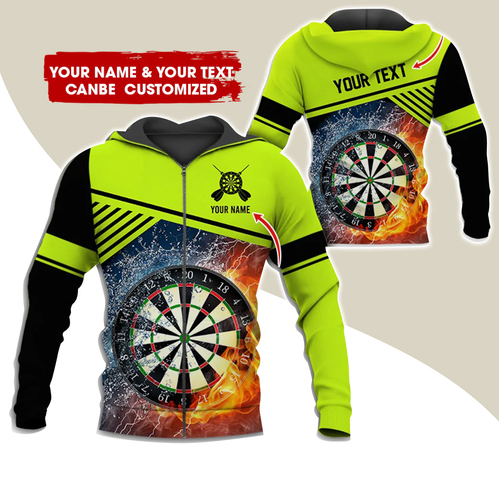 Custom Name & Text Darts Premium Zip Hoodie, Customized Ice & Fire Dartboard Zip Hoodie For Men & Women - Gift For Darts Lovers, Darts Players - Image 11