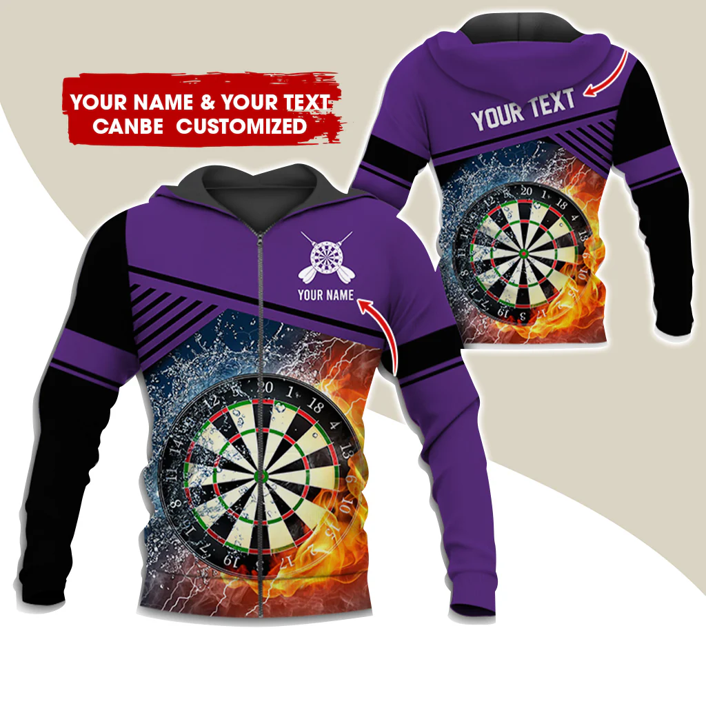 Custom Name & Text Darts Premium Zip Hoodie, Customized Ice & Fire Dartboard Zip Hoodie For Men & Women - Gift For Darts Lovers, Darts Players - Image 12