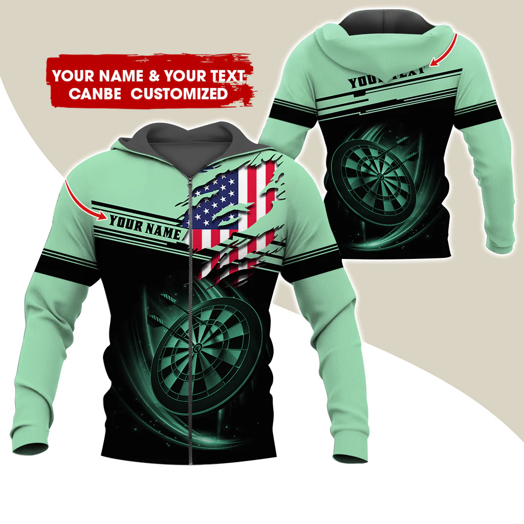 Custom Name & Text Darts Premium Zip Hoodie, Customized Name American Flag Darts Zip Hoodie For Men & Women - Gift For Darts Lovers, Darts Players - Image 10