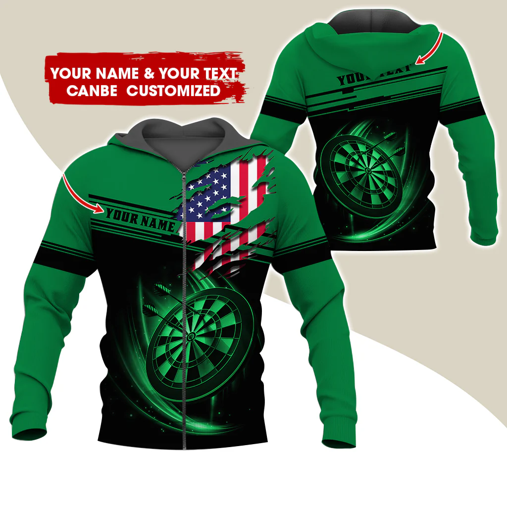 Custom Name & Text Darts Premium Zip Hoodie, Customized Name American Flag Darts Zip Hoodie For Men & Women - Gift For Darts Lovers, Darts Players - Image 11