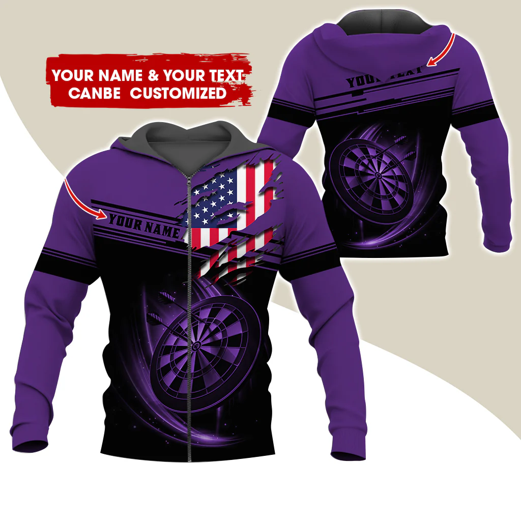 Custom Name & Text Darts Premium Zip Hoodie, Customized Name American Flag Darts Zip Hoodie For Men & Women - Gift For Darts Lovers, Darts Players - Image 12