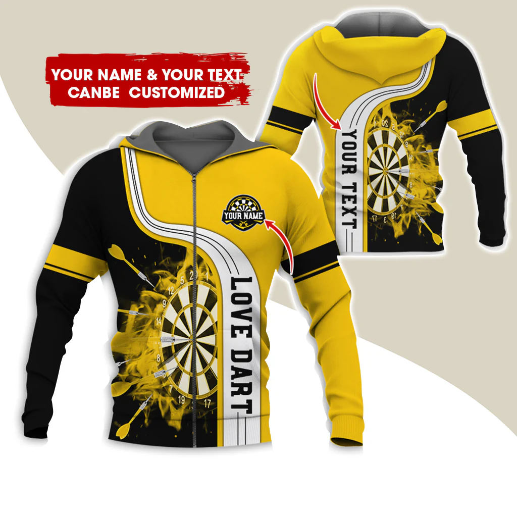 Custom Name & Text Darts Premium Zip Hoodie, Personalized Name Love Dart Zip Hoodie For Men & Women - Gift For Darts Lovers, Darts Players - Image 3