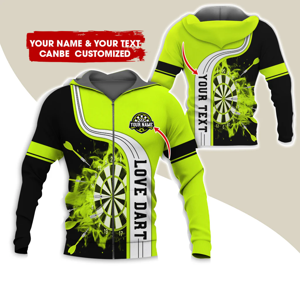 Custom Name & Text Darts Premium Zip Hoodie, Personalized Name Love Dart Zip Hoodie For Men & Women - Gift For Darts Lovers, Darts Players - Image 4