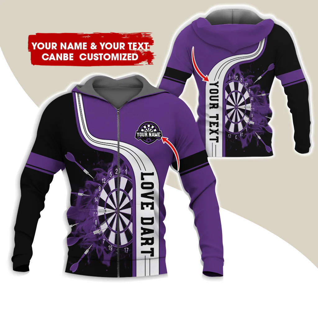 Custom Name & Text Darts Premium Zip Hoodie, Personalized Name Love Dart Zip Hoodie For Men & Women - Gift For Darts Lovers, Darts Players - Image 5