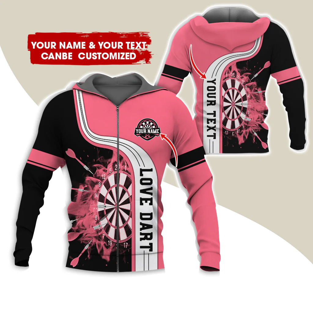Custom Name & Text Darts Premium Zip Hoodie, Personalized Name Love Dart Zip Hoodie For Men & Women - Gift For Darts Lovers, Darts Players - Image 7