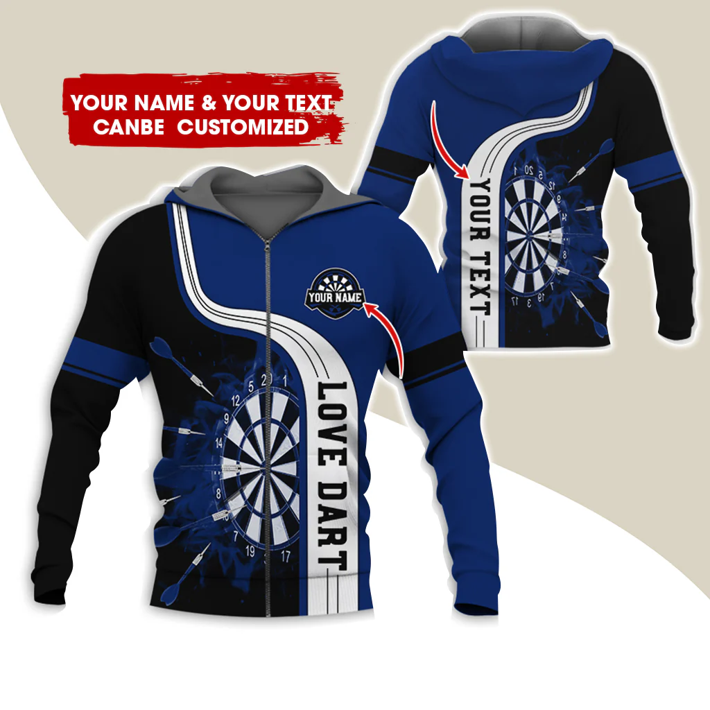 Custom Name & Text Darts Premium Zip Hoodie, Personalized Name Love Dart Zip Hoodie For Men & Women - Gift For Darts Lovers, Darts Players - Image 9