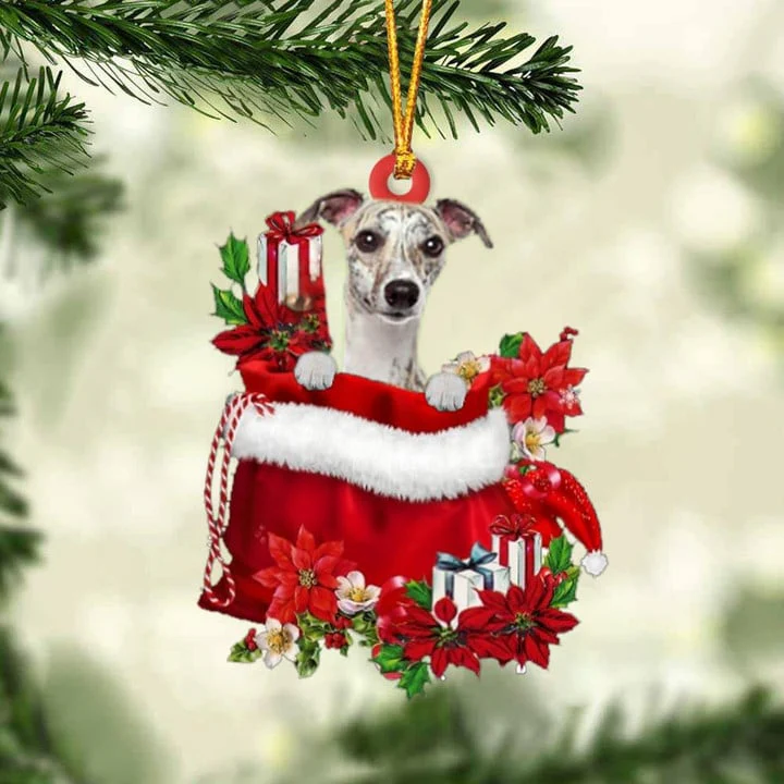Custom Name Whippet In Red Gift Bag Acrylic Christmas Ornament, Customized Christmas Gift For Dog Lovers, Dog Mom - Image 2