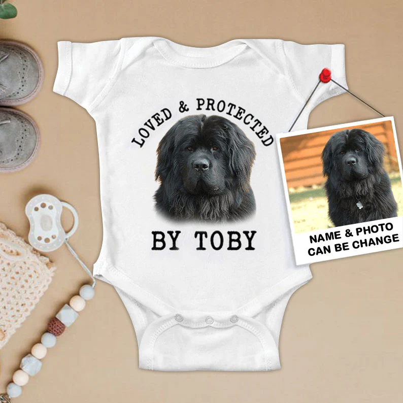 Custom Newfoundland Baby Onesies, Loved & Protected By Custom Dog Newborn Onesies, Personalized Onesies - Perfect Gift For Baby, Baby Gift Onesie - Image 2
