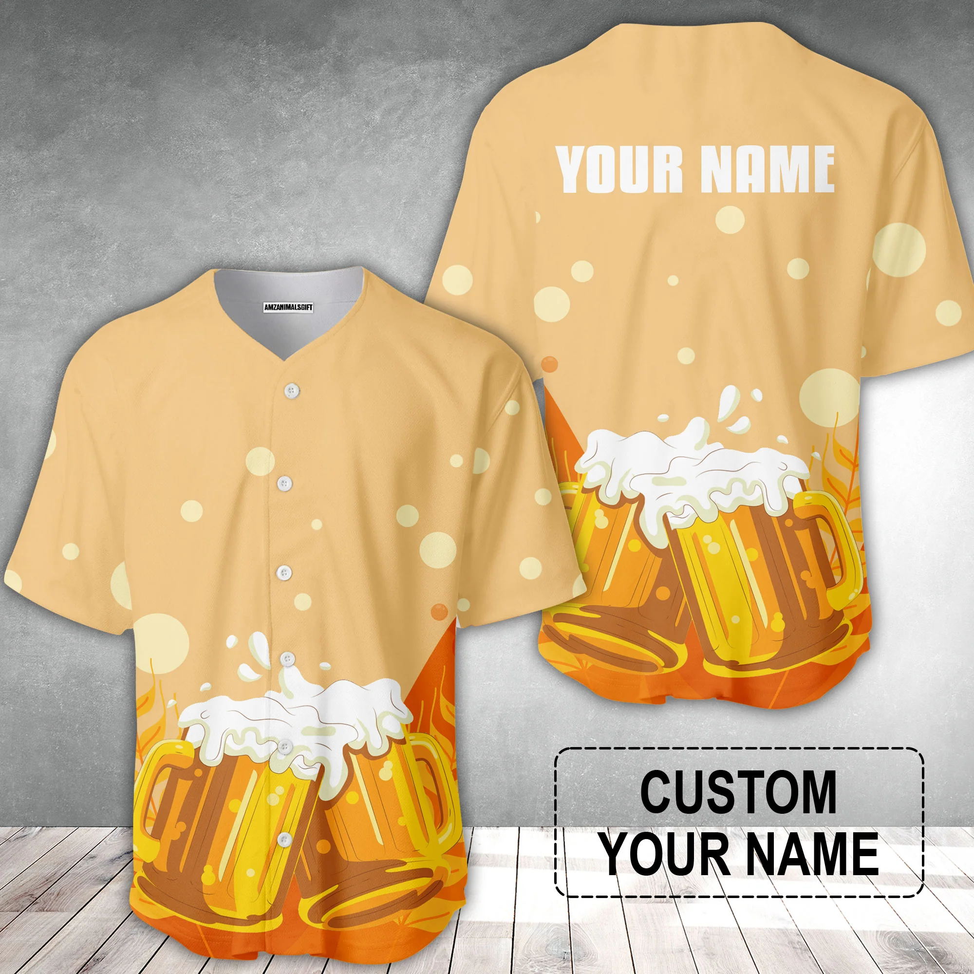 Custom Orange Beer Pattern Design Oktoberfest Beer Festival Performance Baseball Jersey - Image 2