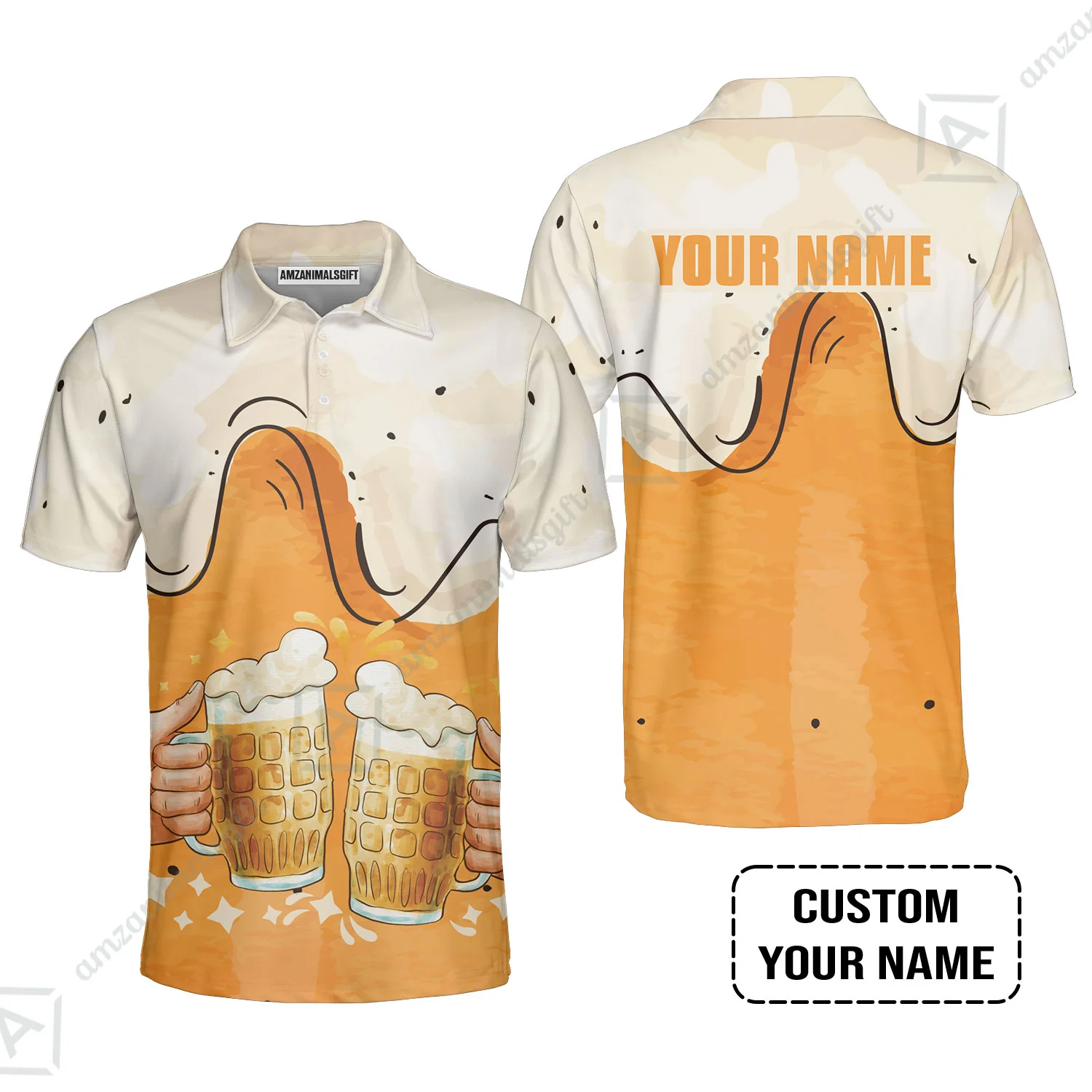 Custom Orange Cream Pattern Beer Pattern Design Oktoberfest Beer Festival Performance Hawaiian Shirt - Image 3