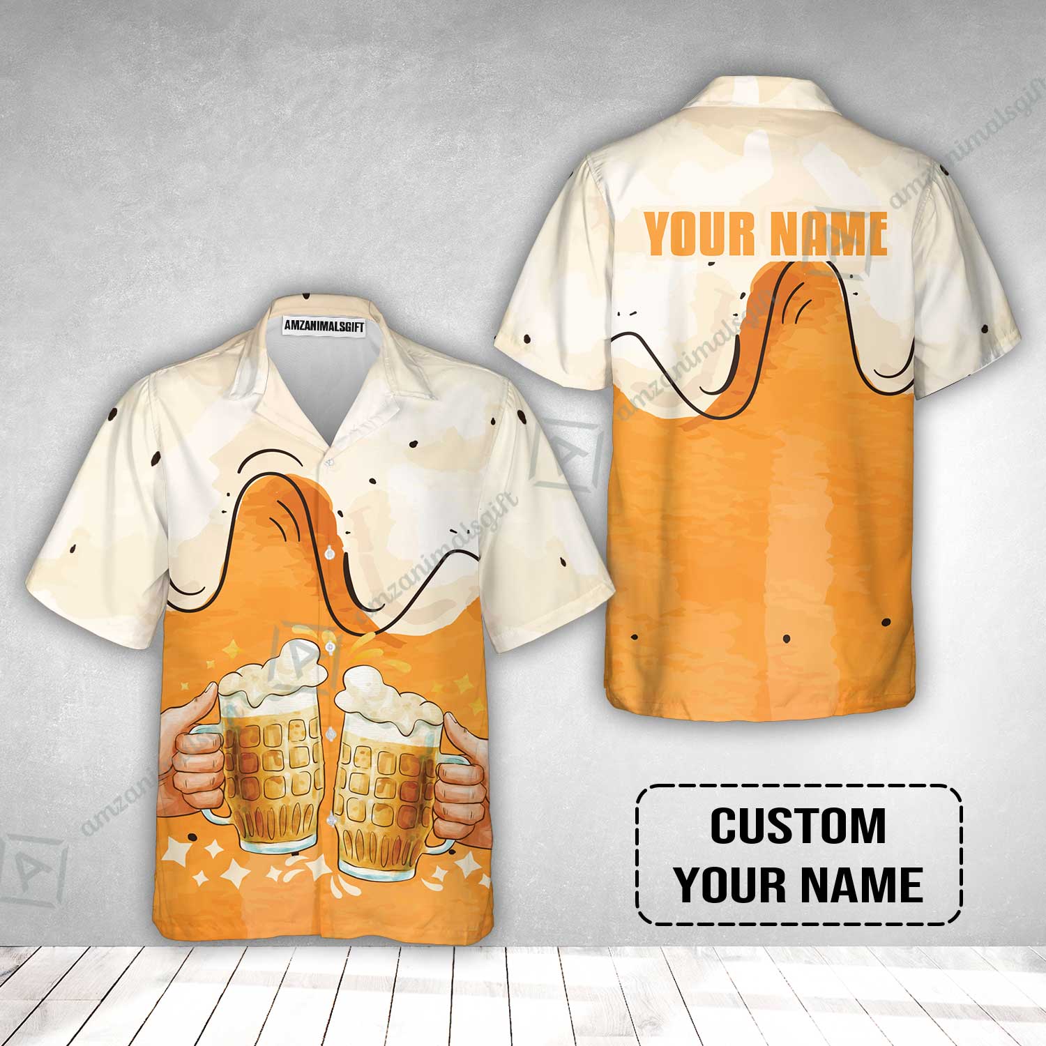 Custom Orange Cream Pattern Beer Pattern Design Oktoberfest Beer Festival Performance Hawaiian Shirt - Image 2
