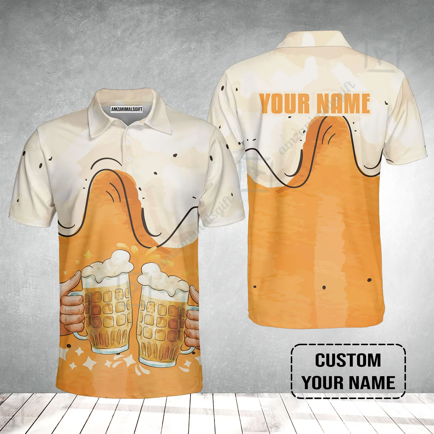 Custom Orange Cream Pattern Beer Pattern Design Oktoberfest Beer Festival Performance Polo Shirt - Image 2