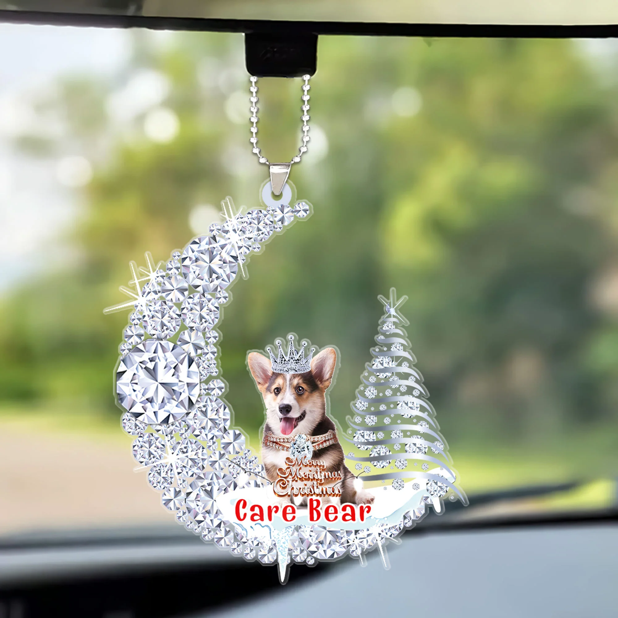 Custom Pembroke Welsh Corgi Diamond Moon Merry Christmas Car Ornament - Best Gift For Dog Lovers, Dog Owners - Image 2