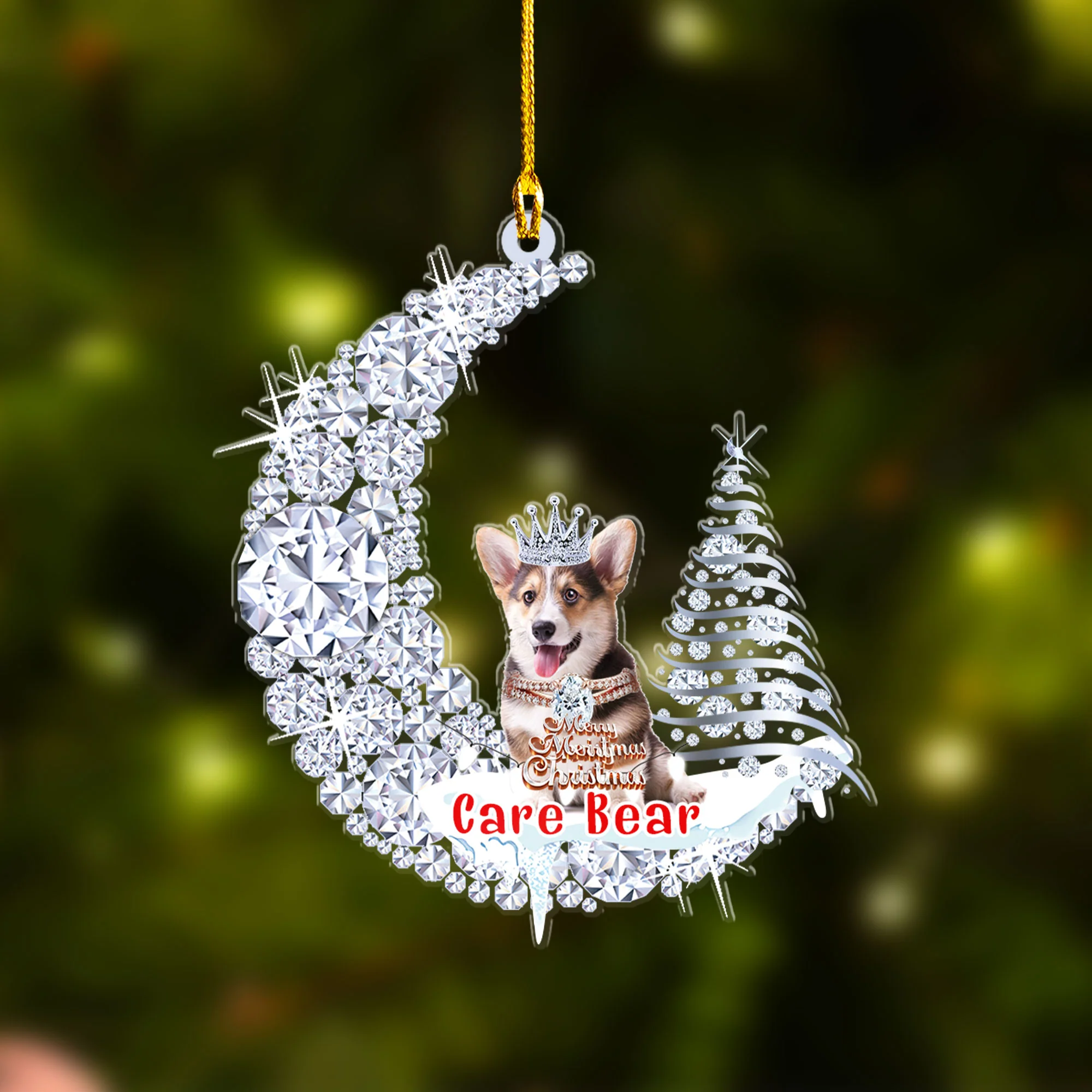 Custom Pembroke Welsh Corgi Diamond Moon Merry Christmas Mica Ornament - Best Gift For Dog Lovers, Dog Owners - Image 2