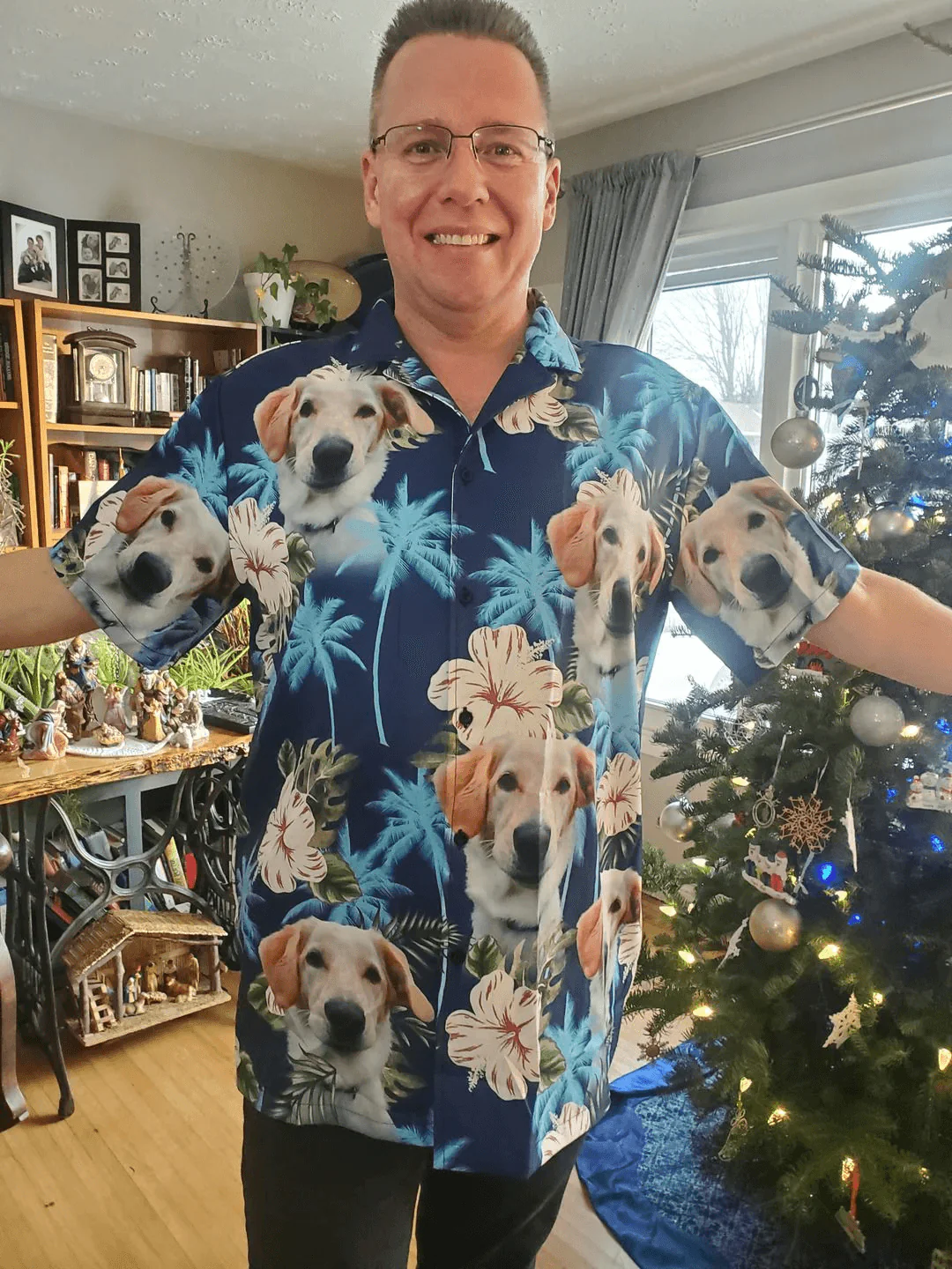 Custom Pet Dog Hawaiian shirt - Custom Photo Blue Palm Tree Pattern Personalized Hawaiian Shirt - Perfect Gift For Animal Lovers, Friend, Family - Image 3