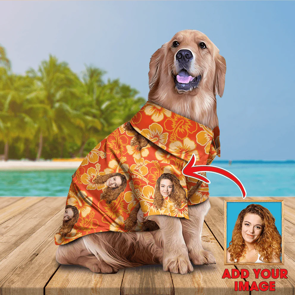 Custom Pet Dog Hawaiian shirt - Custom Photo Flowers Orange Pattern Personalized Hawaiian Shirt For Pet - Perfect Gift For Pet, Dog lovers, Cat Lovers