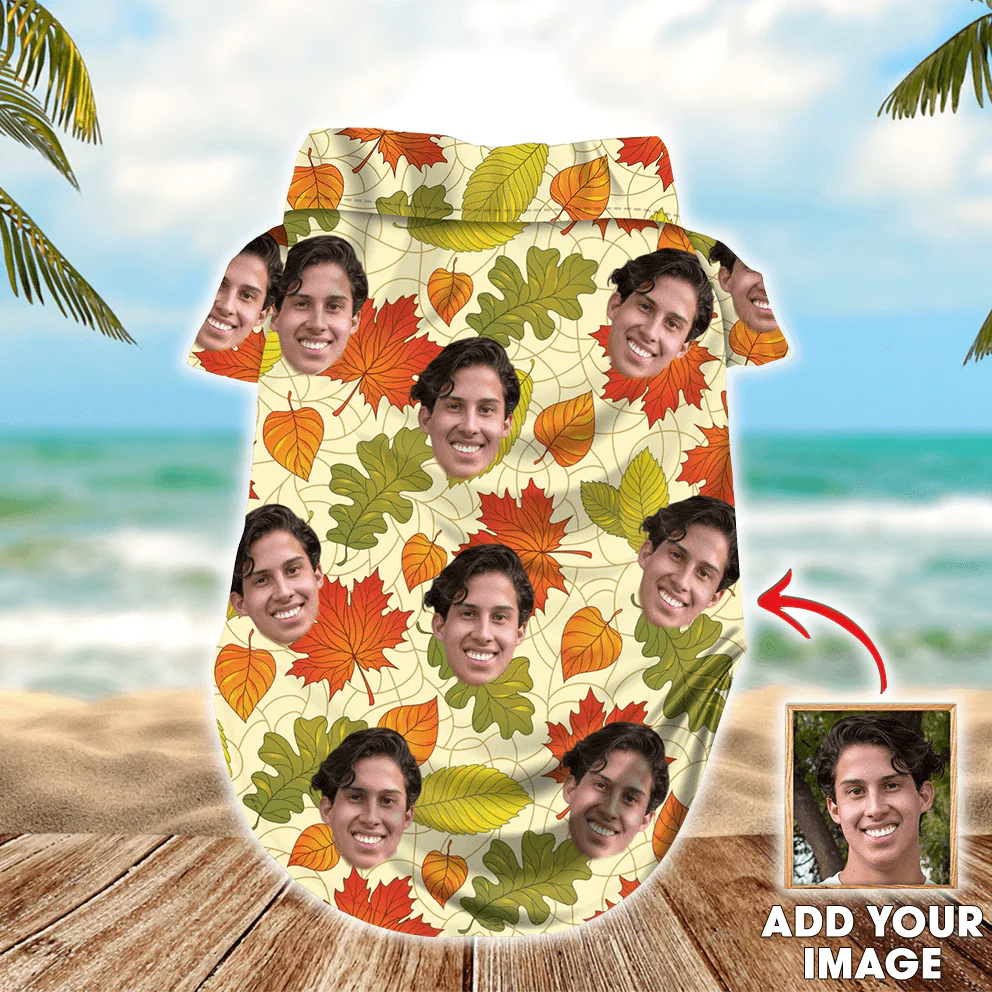 Custom Pet Dog Hawaiian shirt- Custom Photo Pet Autumn Leaves Pattern Personalized Hawaiian Shirt For Pet-Perfect Gift For Pet, Dog lovers, Cat Lovers
